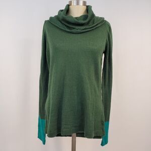prAna Wool Blend Cowl Neck Sweater Small Lightweight Green Outdoor Grunge Forest